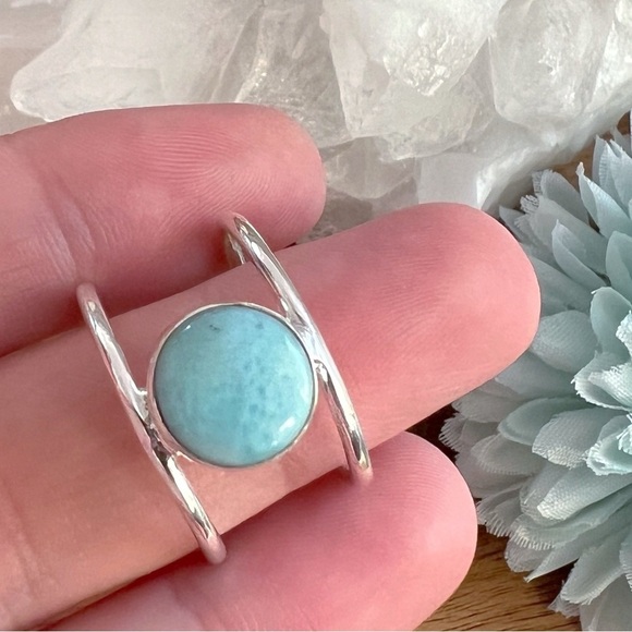 Jewelry - ⚡️SALE⚡️ Larimar Ring Size 8 Solid Sterling Silver 925 Round Handmade New